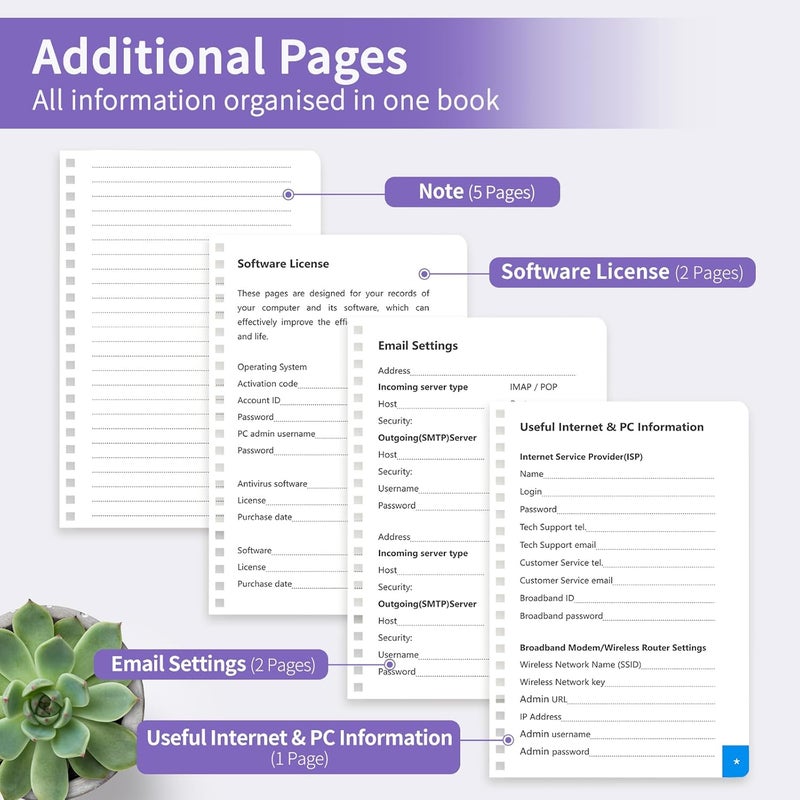 Blugool Password Book with Alphabetical Tabs, Password Keeper Book for Seniors, Individual & Colorful Tabs, Spiral Hardcover Password Notebook for Website Logins, 5.7" x 7.7", Purple - Image 5